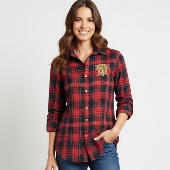 New Ralph Lauren Sport TARTAN PLAID GINGHAM POLO SHIRT JOCKEY RIDERS CLUB XMAS - Picture 1 of 10